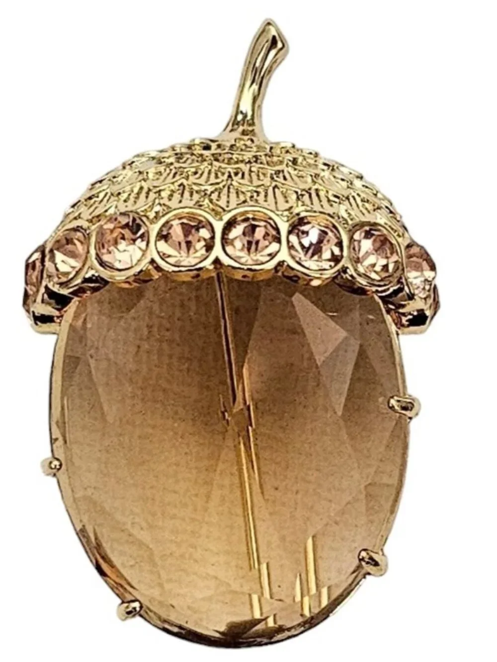Talbots Pink Crystal Rhinestone, Glass Faceted Acorn Brooch Pin L404